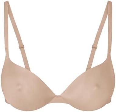 REORIA Women's Trendy Plunge Nipple Padded Comfortable Smoothing Supportive Underwire Push Up Bras 34DD
