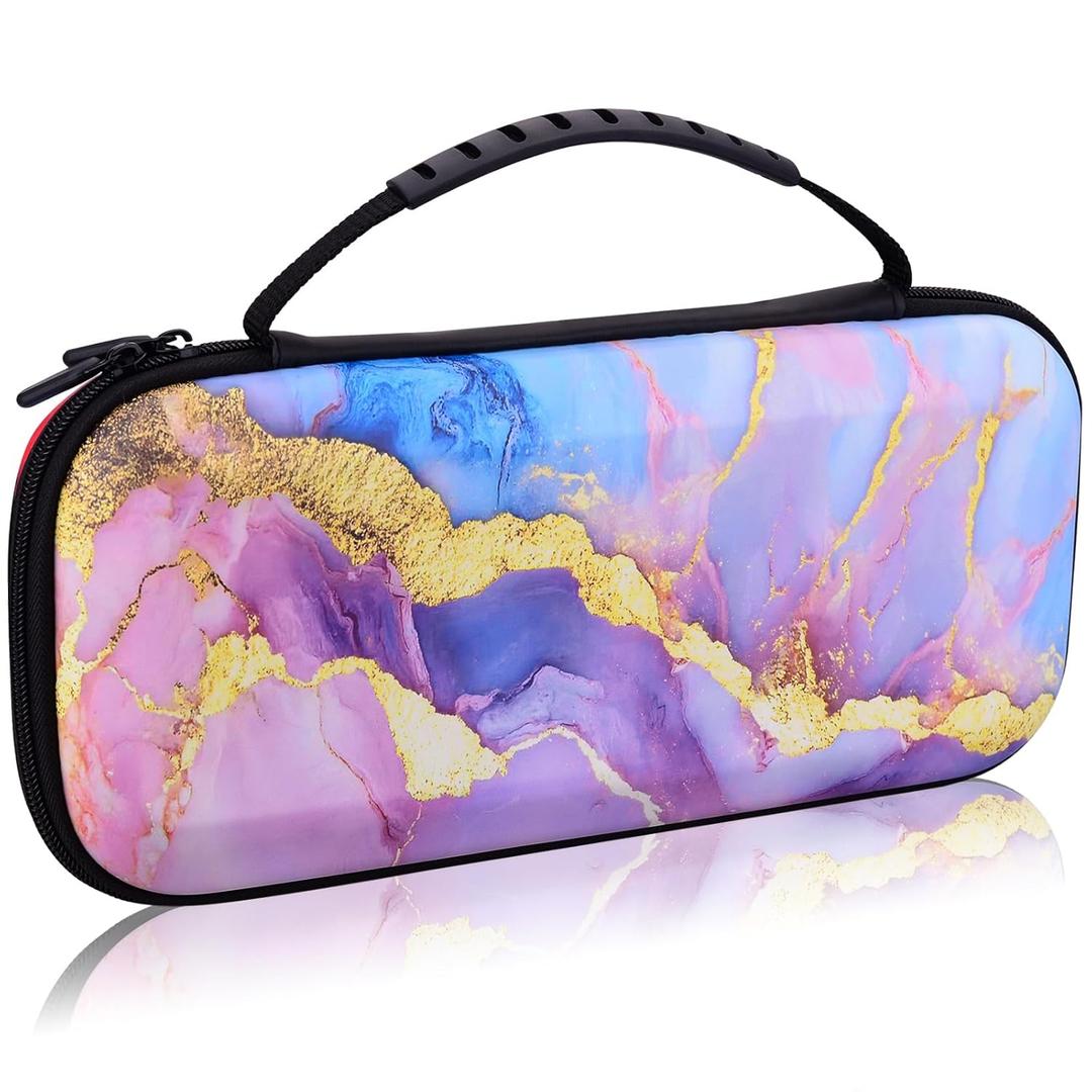 KEFBWAO Carrying Case for Nintendo Switch 2 2025, Large Capacity Protective Hard Shell Portable Travel Case Pouch for 20 Game Card Slots and Pockets, Bicolor Marble