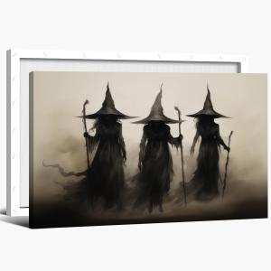 Vintage Halloween Three Witches Posters Witchy Canvas Prints Dark Academia Wall Art Goth Decor Rustic Witch Poster Horror Spooky Moody Aesthetic for Living Room Bedroom Home 12x16inch Framed (12L" x 16W")