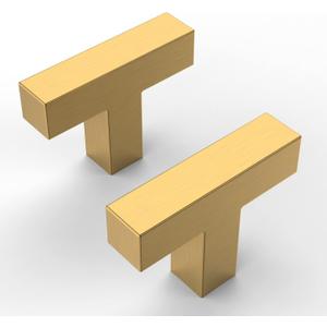 Amerdeco 10 Pack Brushed Gold Cabinet Knobs 2 Inch Length Single Hole T Bar Cabinet Pulls for Drawer Dresser Cupboard