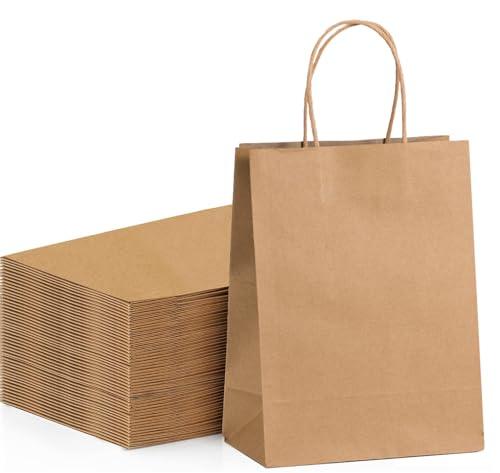 FACEBAG 100-Pack Brown Paper Bags with Handles, 8x4.25x10.5 Inch Kraft Gift Bags, Applicable to Birthday, Retail, Party, Shopping, Festival, Reusable & Durable FACEBAG 100-Pack Brown Paper Bags with Handles, 8x4.25x10.5 Inch Kraft Gift Bags, Applicable to Birthday, Retail, Party, Shopping, Festival, Reusable & Durable