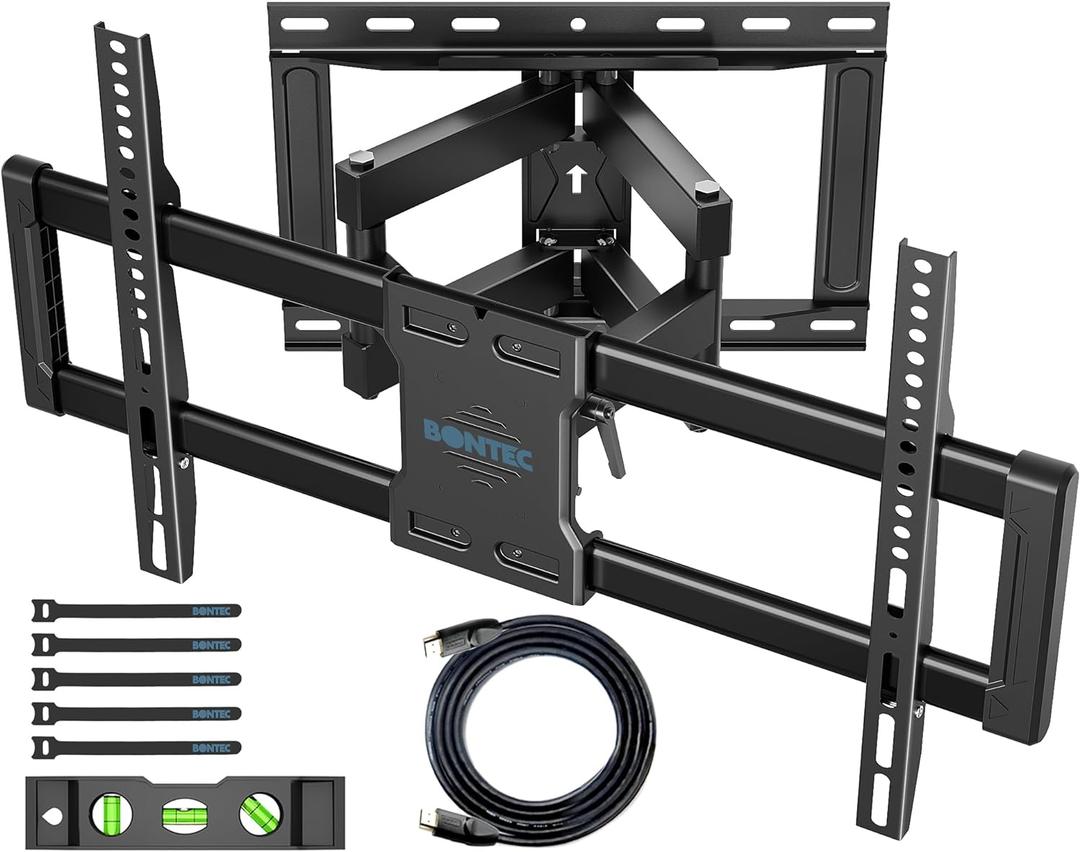 BONTEC Full Motion TV Wall Mount for 37-85 Inch TVs Fits 16" Studs, Swivel & Tilt Mount Extendable Double Arm Hold up to 132lbs, Wall Mount Television Bracket Max VESA 600x400mm