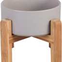 Ceramic Elevated Raised Cat Bowl with Wood Stand No Spill Pet Food Water Feeder Cats Small Dogs (Medium, Grey)