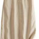 Kinghua Womens Linen Skirt Elastic High Waisted Casual Straight Cotton Linen Midi Skirt with Slit (Medium, Beige)