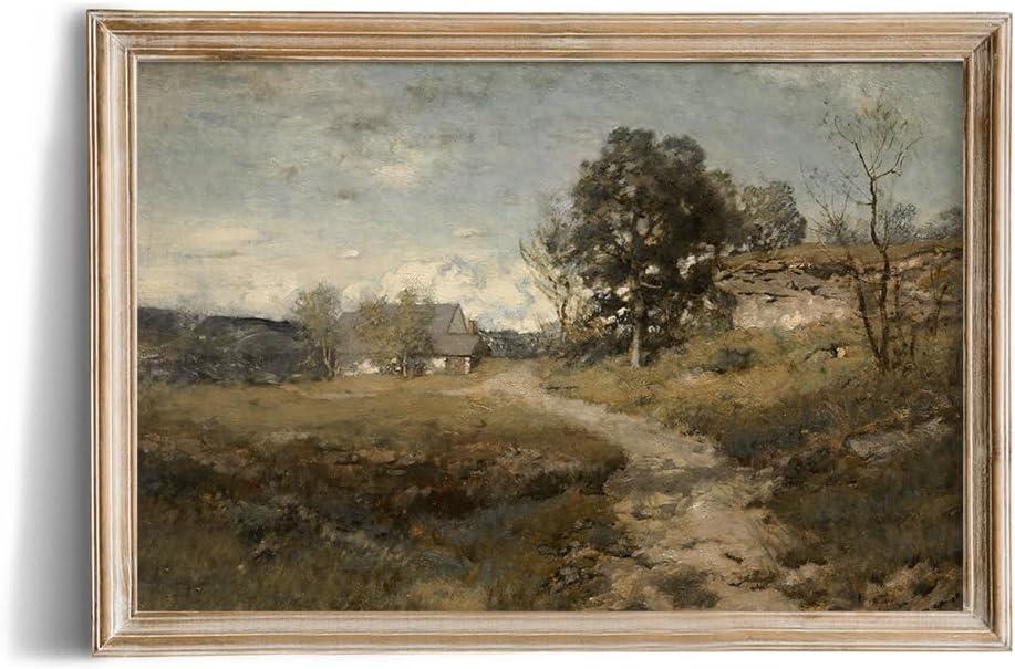 Rustic Farmhouse Wall Art Decor - 24x36 Large Unframed Rolled Canvas - Landscape Forest Pictures Bedroom - Rustic Vintage Decor Bedroom - Antique French Poster - Neutral Country Abstract Oil Painting (Fine Art 01)