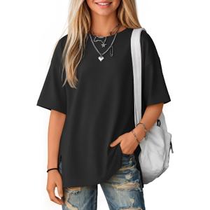 Yooo's Vivi Girls Oversized T Shirts Short Sleeve Crewneck Kids Summer Tops Teen Casual Basic Tees 5-14 Years (Black)