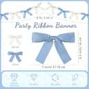 2 Pcs Baby Blue and White Bow Garland Banner 16.4 ft Bow Party Decorations for Girls Pastel Bow Ribbon Banner Bow Birthday Baby Shower Decorations Coquette Bridal Shower Party Supplies