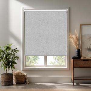 Allbright Linen Roller Shades with Wand Rod, Cordless Fabric Roller Blinds with Thermal Insulated, 100% Blackout Window Shades for Home, Office, Bedroom, Grey, 34" W x 72" H