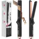360 Airflow Styler Curling Iron - 1.25 Inch Hair Straightener and Curler 2 in 1 with Vented Cool Air to Lock Style, Extra Long Flat Iron Curling Wand, 5 Temps LCD Display, Dual Voltage for Travel (Black)