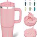 BJPKPK 30oz Stainless Steel Insulated Tumbler With Handle And Lid Straw Travel Coffee Mug Thermal Cup,Light Pink
