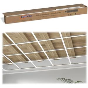 LooYee 168 Sq.Ft Drop Ceiling Grid System Complete Grid Kit White | Complete White Galvanized Steel Grid Kit Rust & Fire Resistance Easy Installation for Basement Living Room Kitchen Bathroom