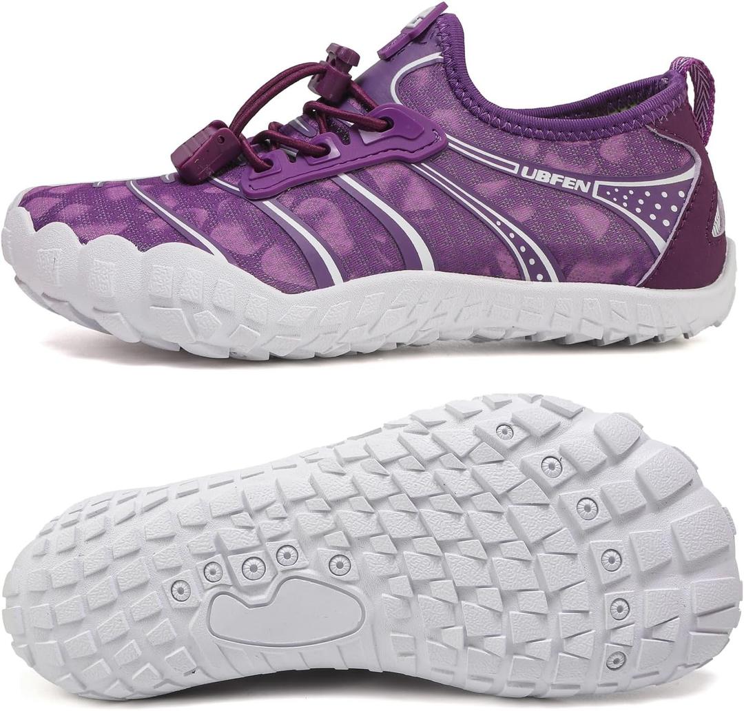 UBFEN Water Shoes for Kids Boys Girls Aqua Socks Barefoot Beach Sports Swim Pool Quick Dry Lightweight Toddler Little Big Kid, Color: G Purple,  39