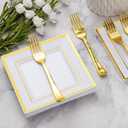 Goodluck 120PCS 6.5" Square Gold Dessert Plastic Plates with 7.4" Forks, Gold Appetizer Plates for 60 Guests, Including 60 Disposable Cake Plastic Plates and 60 Forks for Wedding/Birthday Party