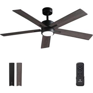 Ceiling Fan with Light Remote: 52 Inch Modern Bedroom Fans with Dimmable Tri-Color Temperature LED - Quiet Reversible DC Motor - Indoor Outdoor (Black+Walnut-5)