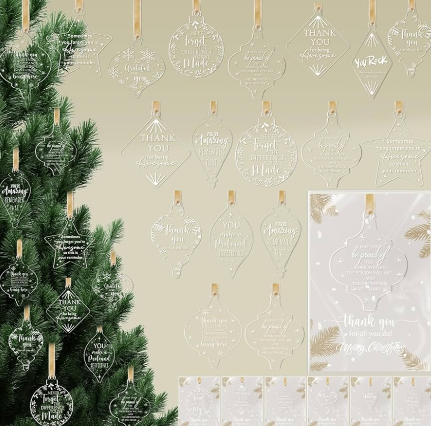 Kasyat 40 Christmas Employee Appreciation Gift Bulk Acrylic Hanging Ornament Lantern Pendant Ornaments for Christmas Tree Coworker Team Teacher Gift with Thank You Card Ribbon (Appreciation Sign)