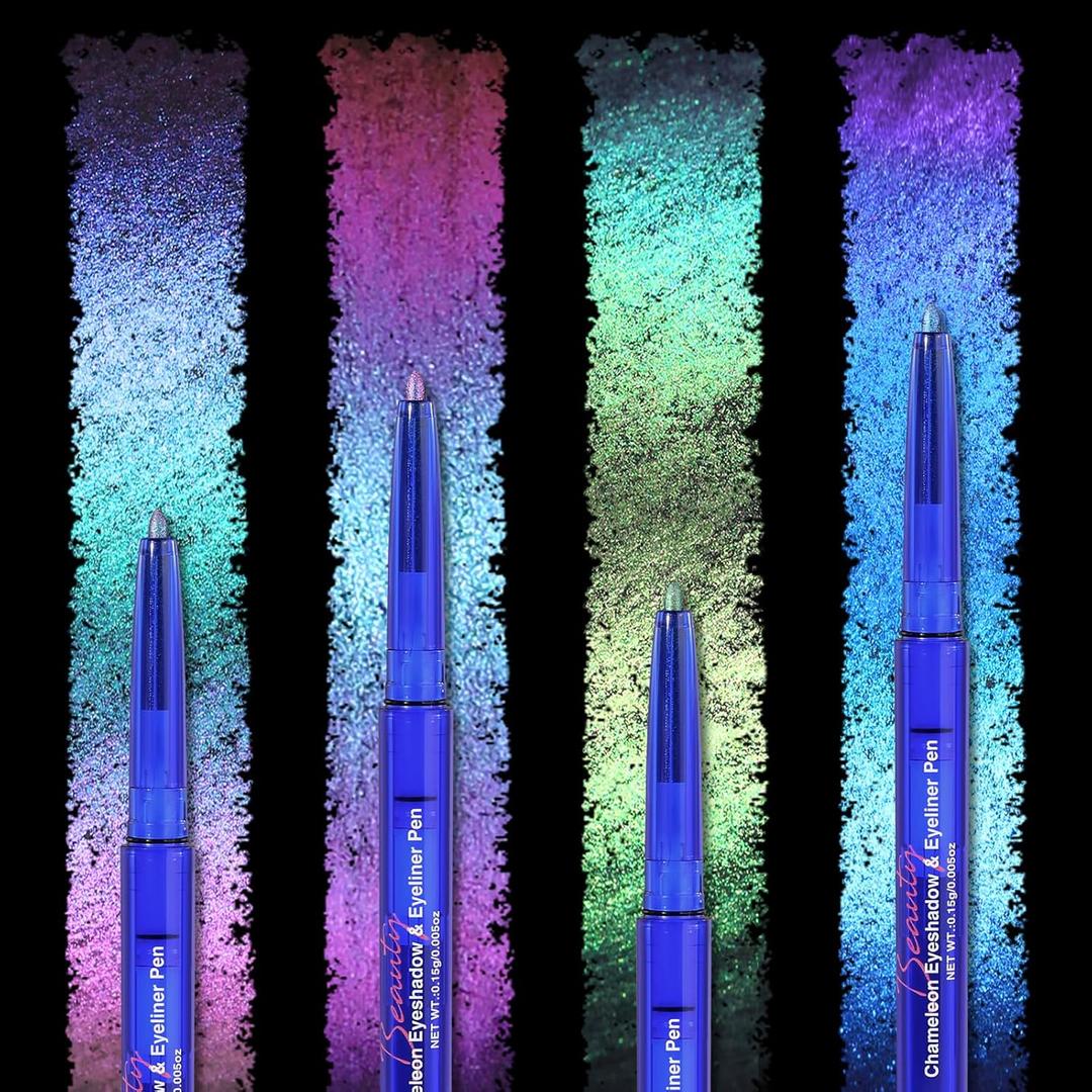 UCANBE 4PCS Chameleon Eyeshadow & Eyeliner Gel Pencil Set - Multichrome Shifting Colors Metallic Glitter Eye Makeup,Waterproof Long-Lasting Smudge-Proof Multi-Dimensional Color