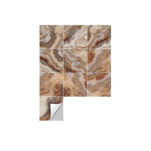 Lukery 20 Sheets Peel and Stick Tile Waterproof Backsplash for Kitchen Gilt Tile Stickers Self-Adhesive Floor Tile PVC Wall Tile DIY Tile Decals (7.87x7.87,Gray Gold)