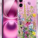bicol for iPhone 16 Case with Screen Protector, Enhanced Camera Protection, Crystal Acrylic Clear with Fashionable Designs for Girls Women, Slim Fit Protective Phone Cover 6.1" Blooming Flowers
