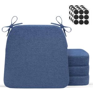 Chair Cushions for Dining Chairs - 17" x 16" x 2" D-Shaped Indoor Seat Cushions - Non Slip Chair Pads with Removable Ties and Washable Cover Set of 4 - Chair Leg Pads Included - Blue
