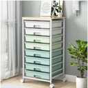 Rolling Storage Utility Cart Organizers with 8 Drawers and Wooden Tabletop for Living Room, Office, Classroom, Craft Room, Bedroom, Dorm, Green