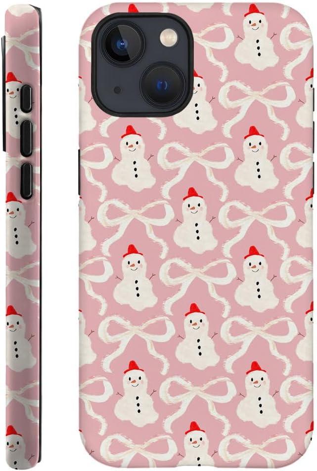 DAIZAG Case Compatible with for iPhone 15,Christmas Snowman Pink Bow Phone Case for iPhone 15 for Girl Women Boy Men