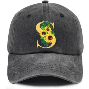 Baseball Cap with Init ial Vintage Adjustable Sunflower Letter Sun Hat Fishing Hats,2025 Retirement Hat Giftss for Women Men