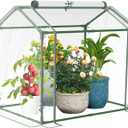 Esbaybulbs Mini Greenhouse with PVC Cover and Roll-Up Zipper Door, 33.5'L x 23.2'W x 32.5'H, Transparent, Steel Frame, Roll-Up Door, Garden Greenhouse