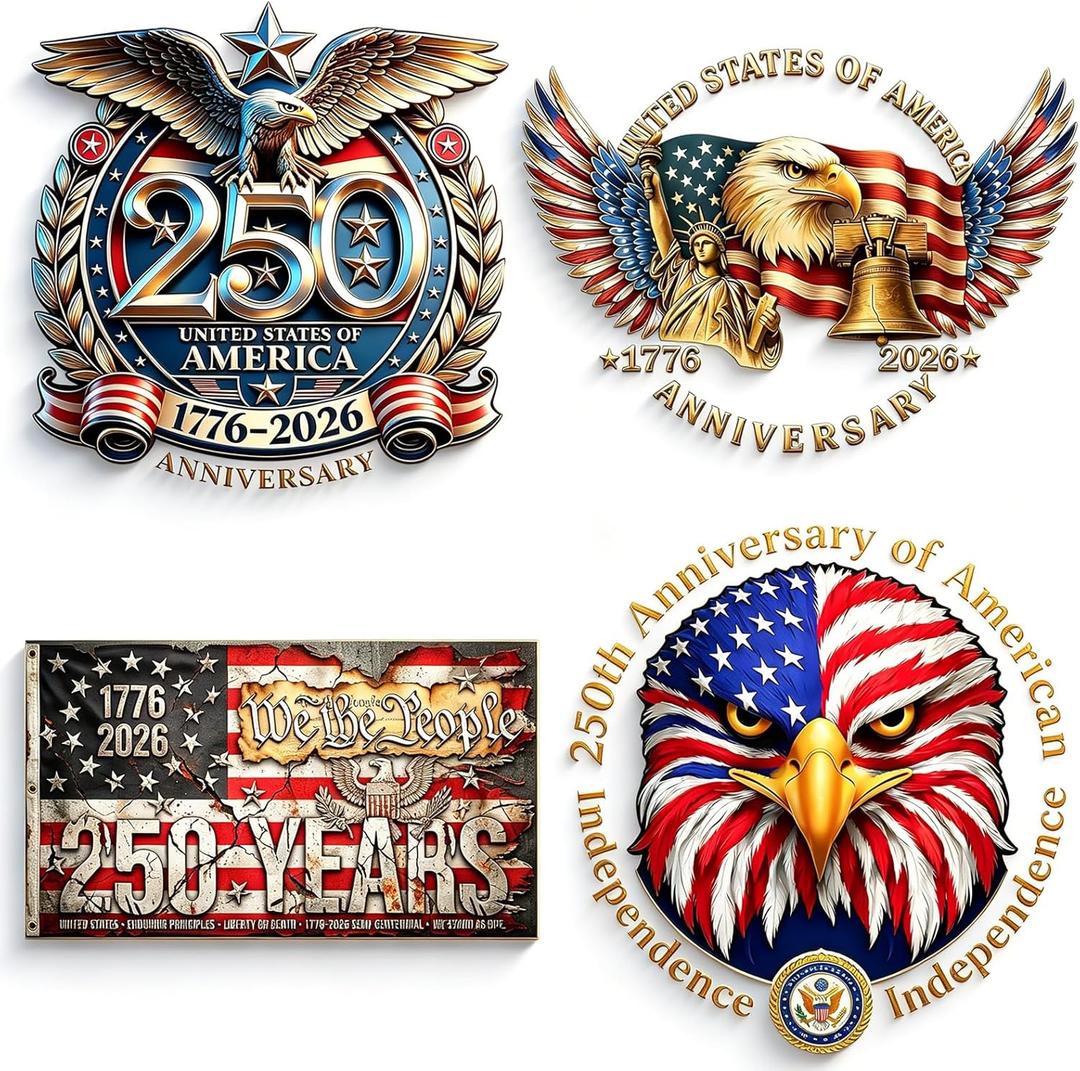 10 x 4 pcs 250th Anniversary USA Car Decal Sticker,1776-2026 Patriotic Vinyl Sticker,American Independence Bumper Sticker for Car Truck Window Laptop, 4th of July Patriotic Decor