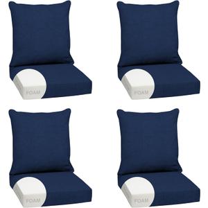 Arden Outdoor Foam Deep Seat Cushion Set (4-Pack), 24x24, Premium High-Density Foam, Never Flattens, Weather-Proof for Patio Chair Sofa Couch, Sapphire Blue Leala