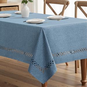 MIULEE Dusty Blue Rectangle Linen Polyester Tablecloth with Decorative Cutouts Waterproof Stain Resistant & Shrink-Proof Table Cloth 60x104 inch Farmhouse Style for Dining Wedding Party