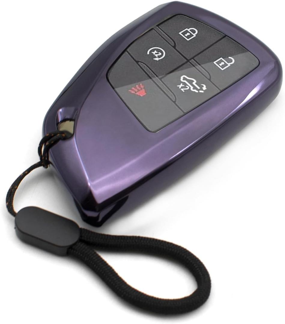 MECHCOS Compatible with GMC Yukon Sierra Chevy Chevrolet Silverado 1500 2500 3500 HD Suburban Tahoe Purple Black TPU Key Fob Cover Case Remote Holder Skin Protector Keyless Entry Sleeve Accessories