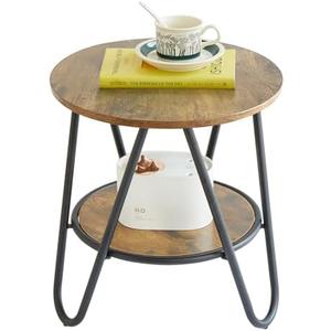 Leesingdo 2 Tier Round Side Table, Rustic Brown End Table with Metal Frame for Small Spaces, Accent Coffee Table, Sofa Table, Nightstand Table for Living Room, Bedroom