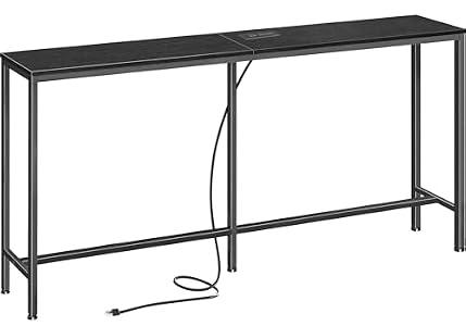 SUPERJARE 63 Inch Sofa Table with Outlet，Black