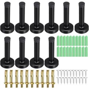 10 Pcs Door Stop with Rubber Tips, 3.5 Inch Heavy Duty Stainless Steel Door Stoppers, Sound Dampening Wall Mounted Bumper Holder Protection, Black
