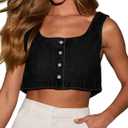 Limerose Women's Reversible Denim Tank Top Button Front Crop Sleeveless Cami (XL)