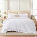 Andency White Ruffle Comforter Full Set, 3pcs Vintage Farmhouse Shabby Chic Bedding Comforter Set, Soft Lightweight Fluffy Bed Comforter Sets All Season Bedding Set