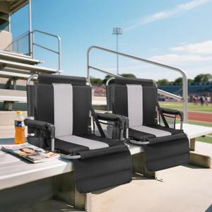 ALPHA CAMP Stadium Seat Chair for Bleachers with Back & Arm Rest (Black Grey-2pcs)