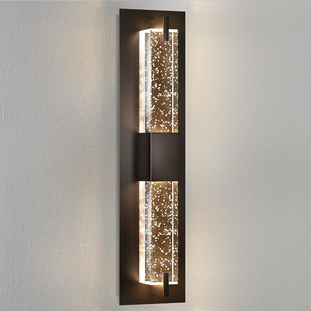 WOSHITU LED Wall Sconce Light: 19 Inch Black Modern Sconces Wall Lighting 3000K Dimmable Crystal Wall Lamps Indoor Bathroom Sconce Wall Mount Light Fixtures for Living Room/Bedroom/Hallway