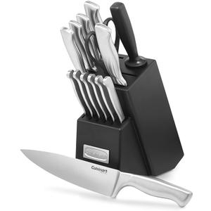 Cuisinart Stainless Steel Hollow Handle 15-Piece Cutlery Block Set, Kitchen Knife Set with Steel Blades for Precise Cutting, Durable Knives with Ergonomic Handles, C77SS-15PK