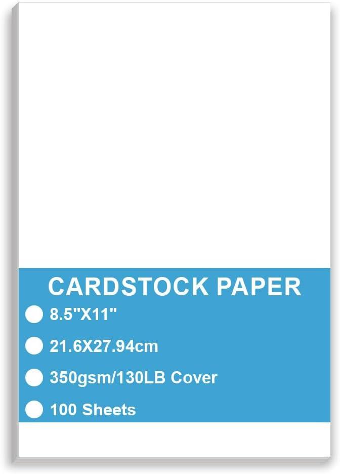 Cardstock Paper - Plain Heavy Bright White Stock, Cover Stock Paper, Extra Heavy Duty, 130lb Cover(350 gsm) Thick Cardstock Paper, 8.5" x 11", 100 Sheets, Inkjet/Laser Printer Compatible