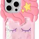 3D Unicorn Case,Cartoon Cute Kawaii Character Funny Glitter Bling Sparkle Shiny Quicksand Unicorn Kids Teens Girls Women Shockproof Soft Silicone Case for iPhone 14 Pro Max/iPhone 15 Pro Max 6.7 inch