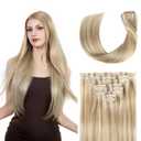 Clip in Hair Extensions Real Human Hair, Seamless PU Skin, 100% Remy Human Hair Silky Straight Tangle Free 120g 8Pcs, 18 Inch Light Blonde Highlighted Golden Blonde #P16A/22A for Women