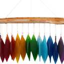 Blue Handworks Rainbow Glass Chime, Sandblasted Glass and Found Wood Handcrafted Wind Chime