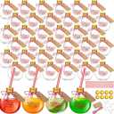 Baderke 30 Pcs 6 oz Plastic Potion Bottles for Drinks Christmas Ornament Drink Balls with Straw and Tags Plastic Refillable Cocktail Decorate Ball(Gold, Merry Christmas)