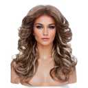 70s Feathered Wigs Synthetic Hair Heat Resistant Fibre Hair Full Wig for Women, Halloween, Retro Cosplay, Daily Party - Brown Highlight