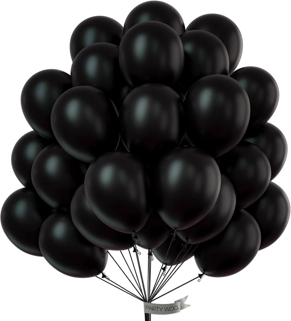 PartyWoo Black Balloons 100 pcs 12 Inch Matte Black Latex Helium Balloons for Graduation Halloween New Year Anniversary Birthday Retirement Party Decorations Black-Y18