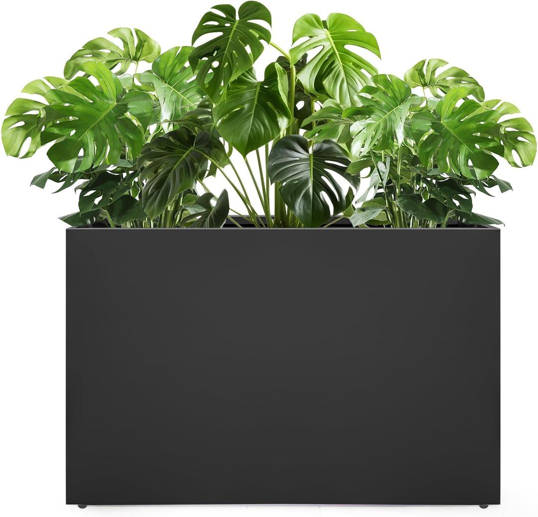 Galvanized Steel Planter Box - No Installation Required Metal Rectangular Block Long Box Planter Modern Outdoor Planters All-Weather Use with Drainage Holes for Patio/Porch, 362412IN (Large, Black)