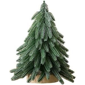 Artificial Mini Christmas Tree Tabletop Ornaments Wooden Base Flocked Christmas Tree Small Christmas Tree Decor for Shelf Bedroom Home Office (20cm/7.87inch, Style 2)