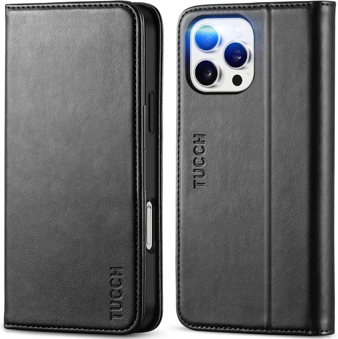 TUCCH Case Wallet for iPhone 16 Pro Max, 3 Card Slots PU Leather Phone Cover, RFID Blocking Kickstand Folio with Shockproof TPU Inner Shell Compatible with iPhone 16 Pro Max 5G 2024,Classic Black