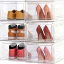 Thickened Clear Shoe Storage Organizer with Magnetic Door, Sturdy Stackable Shoe Boxes for Closet, Collapsible Space-Saving Shoe Rack for Sneakers & Boots, Plastic Shoe Cabinet Box Set, 6 Pack, White